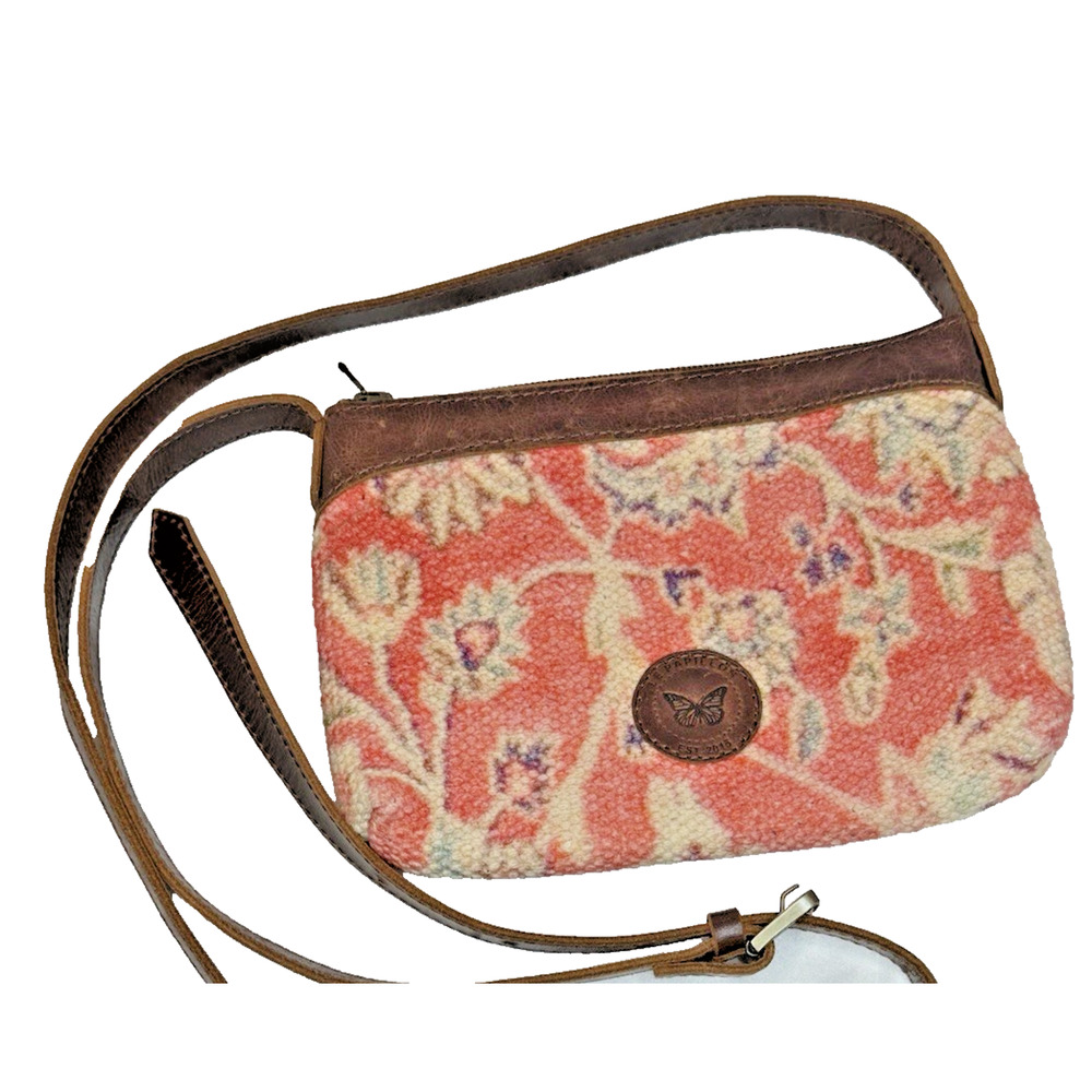 Le Papillon Orange Floral Tweed Look Crossbody Bag Adjustable Strap
